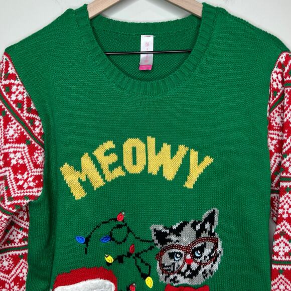 No Boundaries "Meowy Christmas" Ugly Christmas Sweater Size XXL Tunic - Picture 3 of 10